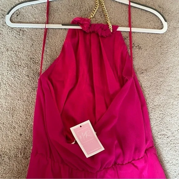 ASTR The Label Quinta Chain Halter Satin Dress Fuchsia M NWT - Picture 6 of 8